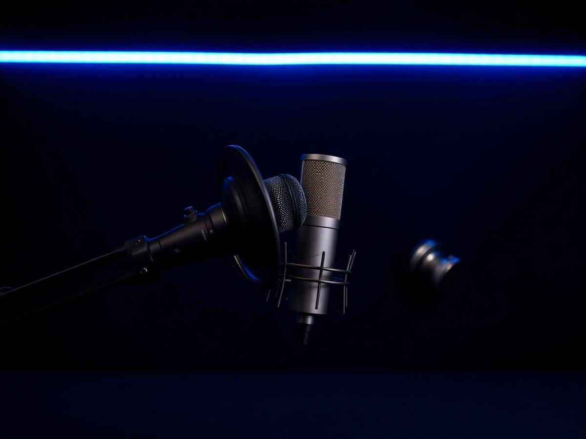 Estúdio do podcast Bioimagem Hora Extra com microfone profissional